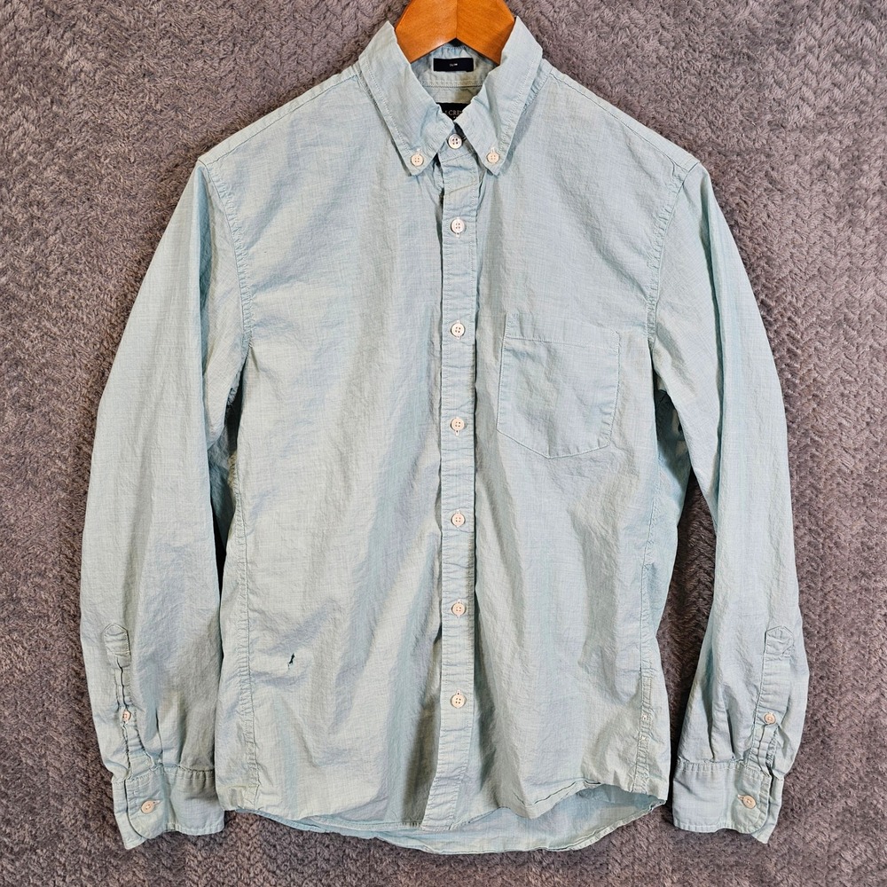 J.Crew Mens Slim Fit Cotton Button Down Shirt Light Blue Size Medium M 921-JC07
